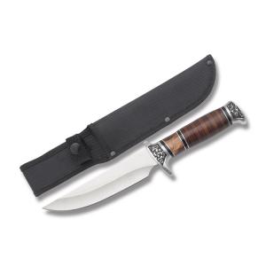 Frost Cutlery Sharps Cutlery Cowhand's Hunter with Polished Stacked Wood and Brown Resin Handles and 3Cr13 Stainless Steel 6.50" Drop Point Plain Edge Blades Model SHP-2001