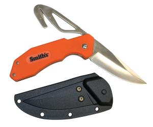 Smith's EdgeSport Folding Knife And Gut Hook Orange - 3&quot; Plain Drop Point Blade
