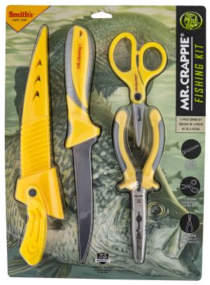 Smith's Mr Crappie Fishing Combo Fixed Knife Yellow - 6&quot; Plain Fillet Blade with Scissors / Pliers