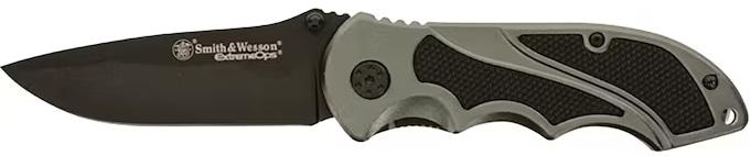 Smith & Wesson Extreme Ops Pocket Knife 3.5" Drop Point Stainless Steel Black Blade Aluminum Handle Gray