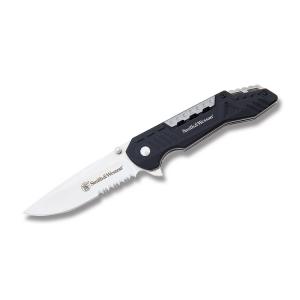 Smith and Wesson SW607S Folding Knife with Black Aluminum Handle and Satin Finish 8cr13MoV Stainless Steel 3.625" Drop Point Partially Serrated Edge Blade Model SW607S