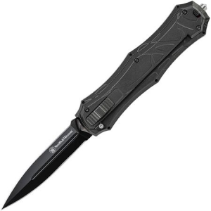 Smith & Wesson Knives OTF9B Otf Assist Finger Folding Pocket Knife with Black Sculpted Aluminum Handle