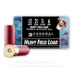 12 ga - 2-3/4" Lead Shot Game Load - 1-1/4 oz. - #6 -  Federal Game Shok - 250 Rounds