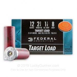 12 ga - 2-3/4" Lead Shot Target Load - 1-1/8 oz - #8 - Federal Top Gun - 250 Rounds