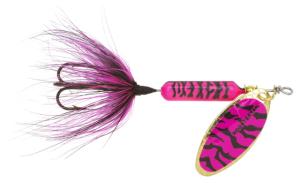 Worden's Rooster Tail In-Line Spinner, 2in, 1/16 oz Treble Hook, Pink Black Tiger, 206-PKBT