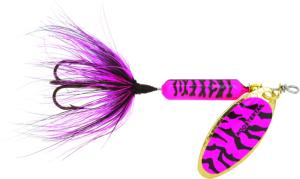 Worden's Rooster Tail In-Line Spinner, 2 1/2in, 1/6 oz Treble Hook, Pink Black Tiger, 210-PKBT