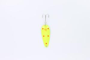 Dardevle IMP Spoon, 2 1/4in, 2/5oz, Chartreuse/Red Dots Nickel Back, 228