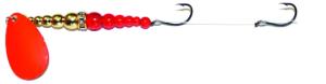 Mack's Lure Double Whammy Super Spinner Rig, 2 Number 2 Hooks 48in Leader, Red Blade/Gold/Flo Ruby Bead, 17004