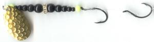 Mack's Lure Double Whammy Classics Original Spinner Rig, 2 Number 4 Hooks, 48in Leader, Hammered Brass Blade/Black Bead, 17111