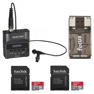 Tascam DR-10L Digital Audio Recorder and Lavalier Mic with Two 32GB SD Cards and USB 2.0 Card Reader
