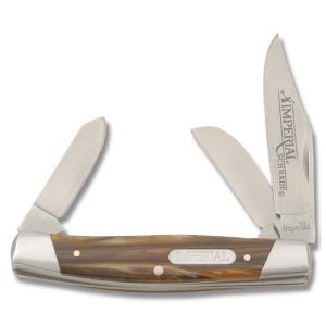 Imperial Schrade Medium Stockman 3.375" with Light Amber Celluloid Handle and Satin Finish 3Cr13MoV Stainless Steel Plain Edge Blades Model IMP15S