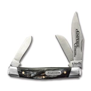 Imperial Schrade Medium Stockman 3.375" with Grey Swirl Celluloid Handle and Satin Finish 3Cr13MoV Stainless Steel Plain Edge Blade Model IMP16S