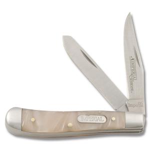 Imperial Schrade Small Trapper 2.8754" with Pink Swirl Celluloid Handle and Satin Finish 3Cr13MoV Stainless Steel Plain Edge Blades Model IMPT18PT