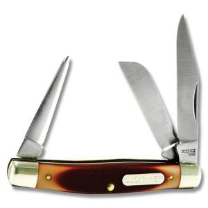 Schrade Old Timer Saddleman 3.3125" with Brown Sawcut OT Composition Handle and 7Cr17MoV High Carbon Stainless Steel Plain Edge Blades Model 36OT