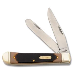 Schrade Old Timer Trapper 4.125" with Sawcut OT Composition Handle and 7Cr17Mov High Carbon Stainless Steel Plain Edge Blade Model 296OT
