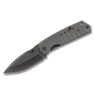 Schrade Framelock with Machined Grooved Titanium Coated Stainless Steel Handle and Titanium Coated 9CrMov High Carbon Stainless Steel 4.75"Drop Point Plain Edge Blade Model SCTH304
