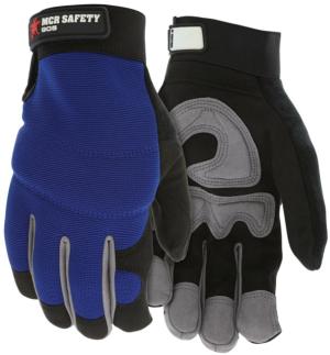 MCR Safety Mechanics Gloves, Synthetic Leather Palm, Adjustable Hook and Loop Wrist Closure, Black and Gray, Medium, 905M