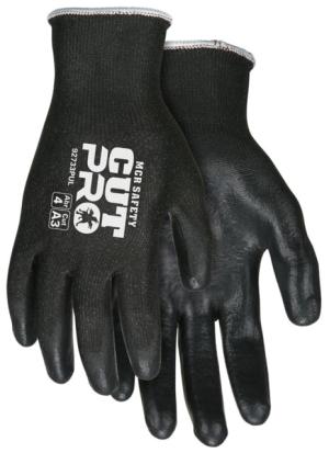 MCR Safety Cut Pro 13 Gauge HyperMax Shell, Cut, Abrasion and Puncture Resistant Work Gloves, PU Coated Palm and Fingertips, Black, Large, 92733PUL