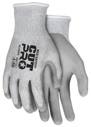 MCR Safety Cut Pro 13 Gauge HyperMax Shell, Cut, Abrasion and Puncture Resistant Work Gloves, PU Coated Palm and Fingertips, Gray/Salt and Pepper, Large, 92743PUL