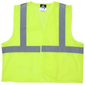 MCR Safety V2CL2MLX2 Hi Vis Reflective Safety Vest, ANSI Type R Class 2, Mesh with 2in Silver Stripes, Hook and Loop Front Closure, Fluorescent Lime, 2X, V2CL2MLX2