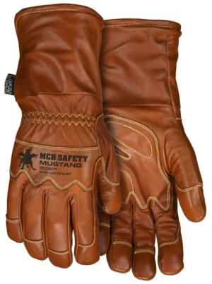 MCR Safety Mustang Utility Leather Work Gloves, Premium Grain Goatskin Double Palm, Fleece Lined with a Waterproof/Windproof Bladder, Sewn with DuPont Kevlar, Brown, Large, MU36211L