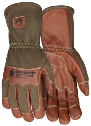 MCR Safety Mustang Utility Leather Drivers Work Gloves, Grain Goat with Double Palm, DuPont Kevlar Lined and Sewn, Nomex Back with Wing Thumb, Brown, Large, MU3624GFRL