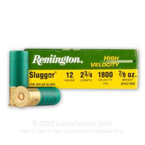 12 ga - 2-3/4" 7/8 oz. High Velocity Rifled Slug - Remington Slugger - 250 Rounds