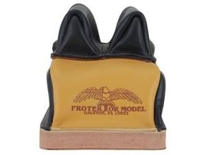 Protektor Deluxe Double Stitched Mid-Ear Rear Shooting Rest Bag with Heavy Doughnut Bottom Leather Black and Yellow Unfilled - 180263