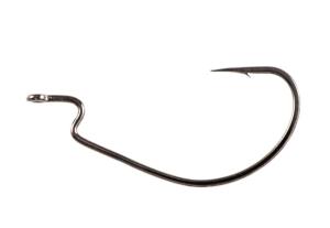 Owner Hooks Bass J Hook with Cutting Point, Z Bend Worm, Black Chrome, Size 4, 6 Per Pack, 5140-071
