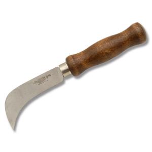 Ontario Linoleum Knife with Wood Handle and Satin Finish 1095 Carbon Steel 3.625" Hawkbill Plain Edge Blade Model 4200