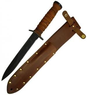 Ontario Knife Trench Knife, Brown Leather Handle, Leather Sheath OK8155