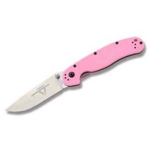 Ontario Rat II Folder with Pink Nylon 6 Handle and Satin Finish AUS-8A Stainless Steel 4.125" Drop Point Plain Edge Blade Model 8862