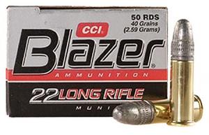 CCI Ammunition Blazer Lead Round Nose 40 Grain Brass .22 LR 50Rds