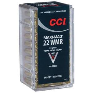 CCI Maxi-Mag Ammunition 22 Winchester Magnum Rimfire (WMR) 40 Grain Total Metal Jacket SKU - 228225