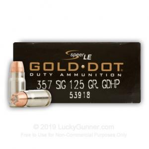 357 Sig - 125 Grain JHP - Speer Gold Dot LE - 50 Rounds