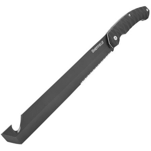 J. Adams Sheffield England Knives 12140 Fletcher Tanto Machete Tanto Blade Knife with Black Rubberized ABS Handle