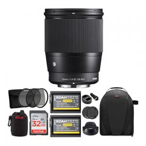 Sigma 16mm f/1.4 DC DN Contemporary Lens for Sony with 64GB SD Card and Accessory Bundle