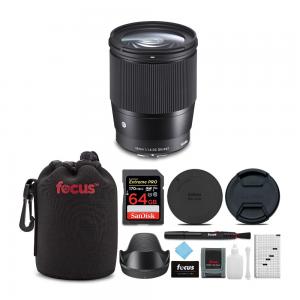 Sigma 16mm f/1.4 DC DN Contemporary Lens for Canon EF-M with 64GB Extreme PRO SD Card and Travel Bundle