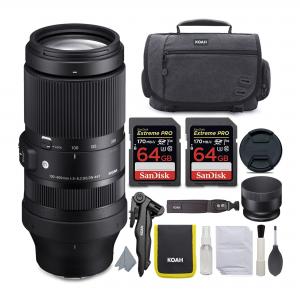 Sigma 100-400mm f/5-6.3 DG DN OS Lens for Sony E-Mount with LaCie Rugged Mini 1TB Hard Drive and 64GB SD Card Bundle
