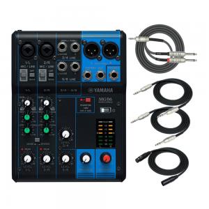 Yamaha MG06 6-Input Compact Stereo Mixer Bundle with 1/4-Inch TRS Cables, Breakout Cable, and XLR Cable