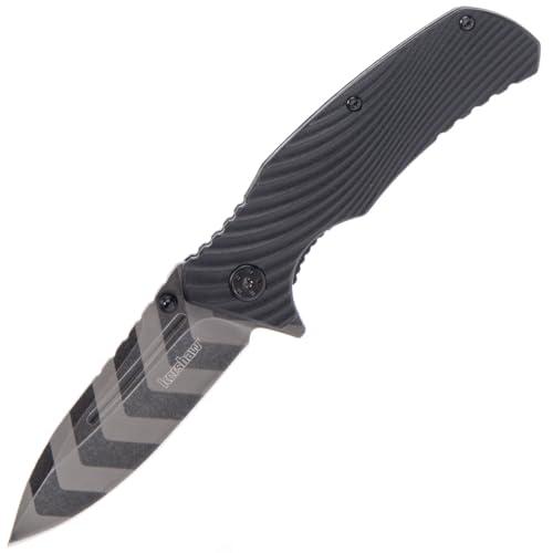 Kershaw Trace Tigerwashed Pocket Knife Bushkraft Knife 8Cr13MoV Steel Handle Made of Black TPR