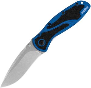 Kershaw Blur Linerlock A/O Magna Cut Folding Knife, 3.5in Stonewash MagnaCut Steel Blade, Blue Aluminum Handle, Boxed, 1670NBMAG