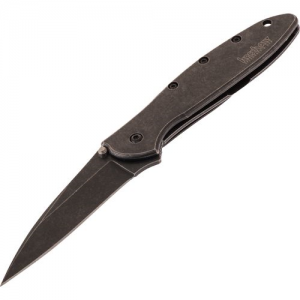 Kershaw Knives Leek Assisted Folding Knife, 3" Wharncliffe Plain Blade (Blackwash Handle) - 1660BLKWX