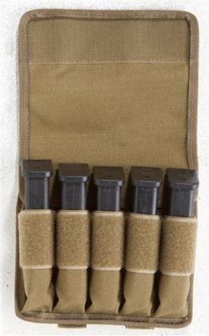 TUFF Products Original 5 In-Line Mag Pouch and Removable Flap, 1000D Coyote Brown, B92F/Gl 17/20/21/22/P226 7065-CBV-2