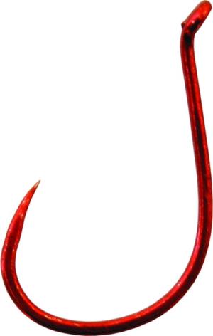 Gamakatsu Octopus Hook, Barbless, Needle Point Offset, Ringed Eye, Red, Size 4, 25 per Pack, 75308-25