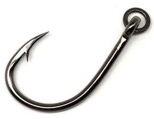 Gamakatsu Live Bait Hook with Solid Ring, Needle Point, Ringed Eye, NS Black, Size 1, 6 per Pack, 18410R