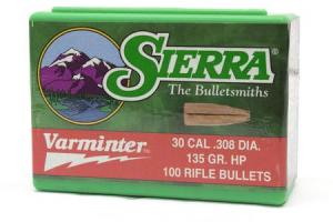 SIERRA BULLETS 30 Cal (.308) 135 gr HP Varminter 100/Box