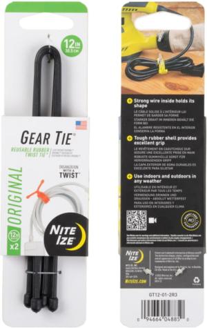Nite Ize Reusable Rubber Twist Gear Tie, 12 in, 2 Pack, Black, 12, GT12-01-2R3
