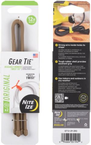 Nite Ize Reusable Rubber Twist Gear Tie, 12 in, 2 Pack, Coyote, 12, GT12-29-2R3