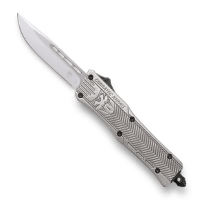 CobraTec OTF Auto Knife Small CTK-1 Satin Drop Point Blade with Silver Handles